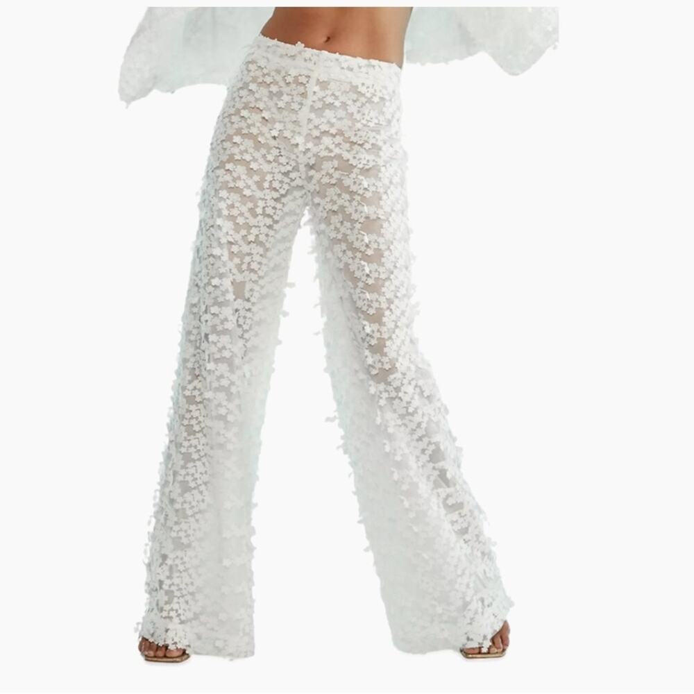 Cynthia Rowley 3D Tulle Floral Appliqué Wide-Leg Pants - Picture 6 of 12